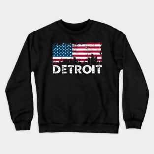 Detroit With American Flag Crewneck Sweatshirt